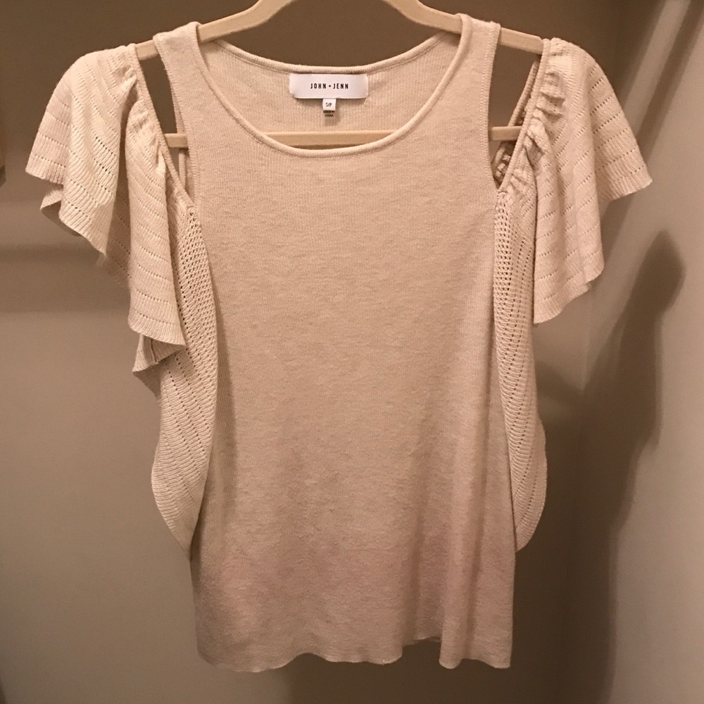 John + Jenn Cold Shoulder Ruffle Sweater Small